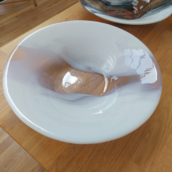 Large Lilac Glass Art Bowl, Handmade White Kiln Formed Bowl with a Light Purple Cascade, Contemporary Fruit Bowl, Artisanal Wedding Gift - Image 9