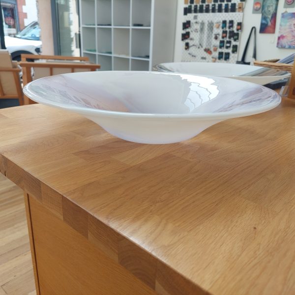 Large Lilac Glass Art Bowl, Handmade White Kiln Formed Bowl with a Light Purple Cascade, Contemporary Fruit Bowl, Artisanal Wedding Gift - Image 11