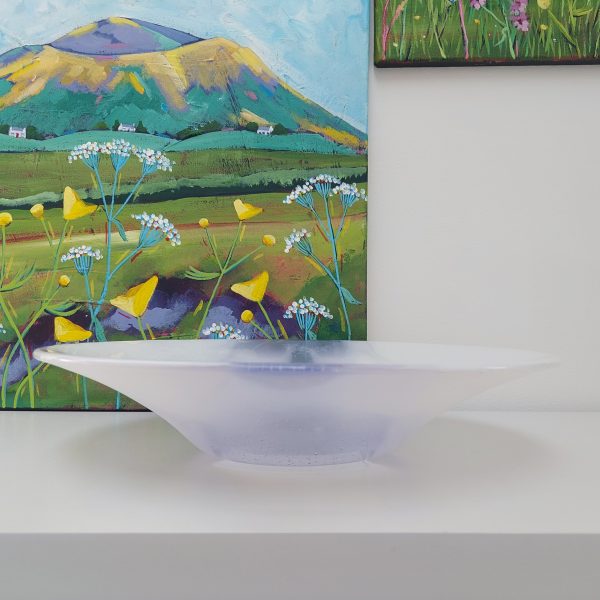 Large Lilac Glass Art Bowl, Handmade White Kiln Formed Bowl with a Light Purple Cascade, Contemporary Fruit Bowl, Artisanal Wedding Gift - Image 7