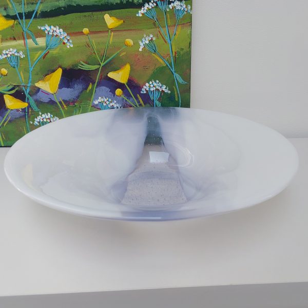 Large Lilac Glass Art Bowl, Handmade White Kiln Formed Bowl with a Light Purple Cascade, Contemporary Fruit Bowl, Artisanal Wedding Gift - Image 4