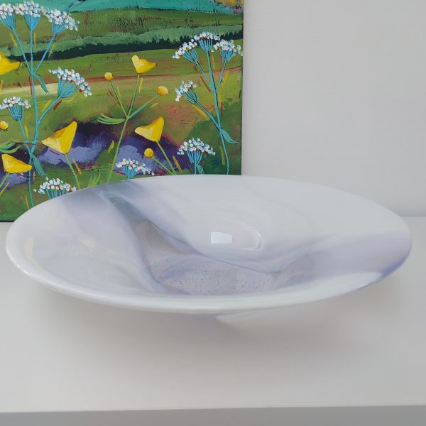 Large Lilac Glass Art Bowl, Handmade White Kiln Formed Bowl with a Light Purple Cascade, Contemporary Fruit Bowl, Artisanal Wedding Gift - Image 6