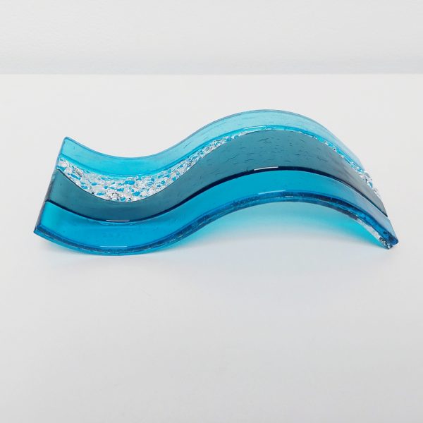 Small Sea Blue Glass Wave with Turquoise Accents - Image 7