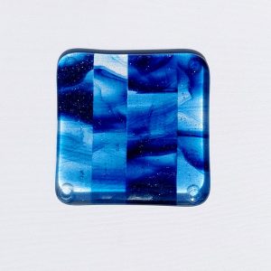 Blue Fused Glass Art Coasters, Kiln Formed Aventurine and Crystal Clear Coasters Handcrafted in the Lake District