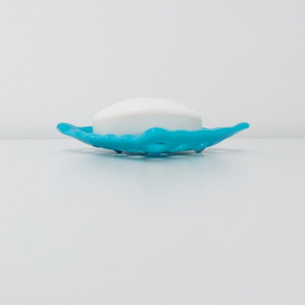 Pastel Turquoise Glass Art Soap Dish with Holes - Image 3