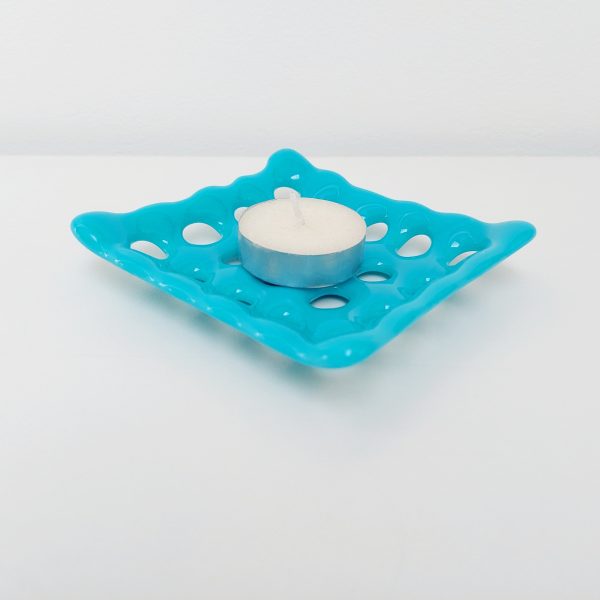 Pastel Turquoise Glass Art Soap Dish with Holes - Image 4