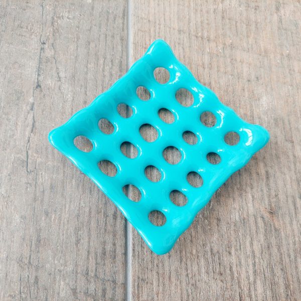 Pastel Turquoise Glass Art Soap Dish with Holes - Image 7