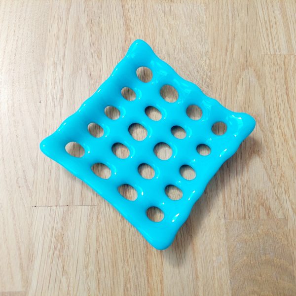 Pastel Turquoise Glass Art Soap Dish with Holes - Image 6