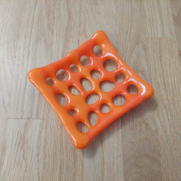 Vibrant Orange Glass Soap Dish with Holes - Image 4