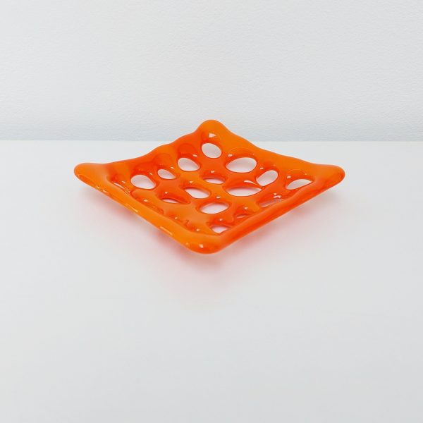 Vibrant Orange Glass Soap Dish with Holes - Image 2