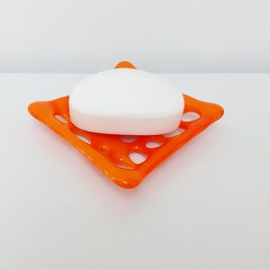 Vibrant Orange Glass Soap Dish with Holes