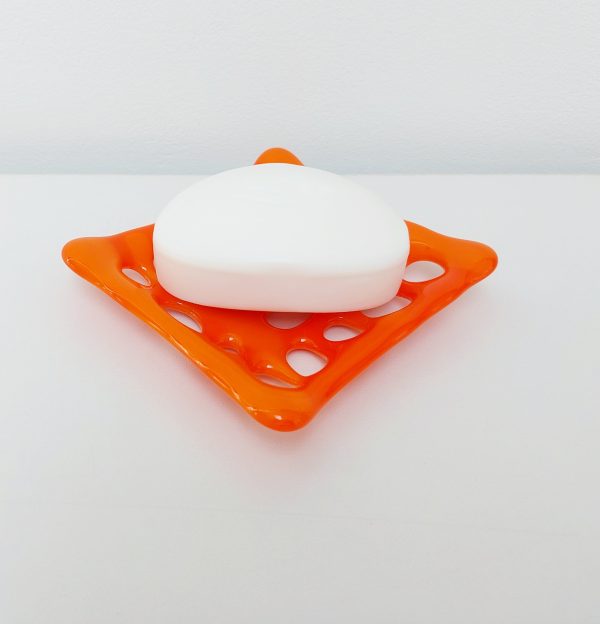 Vibrant Orange Glass Soap Dish with Holes