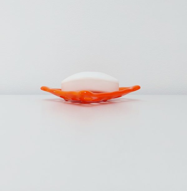 Vibrant Orange Glass Soap Dish with Holes - Image 3