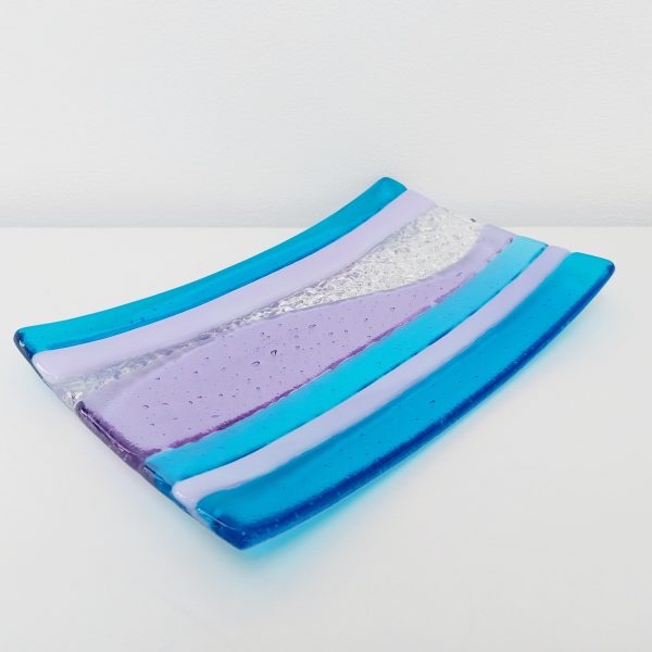 Lilac and Turquoise Textured Glass Art Tray