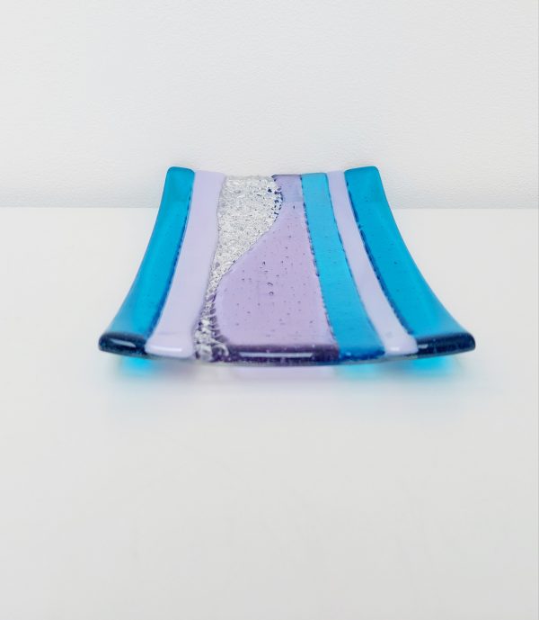 Lilac and Turquoise Textured Glass Art Tray - Image 4