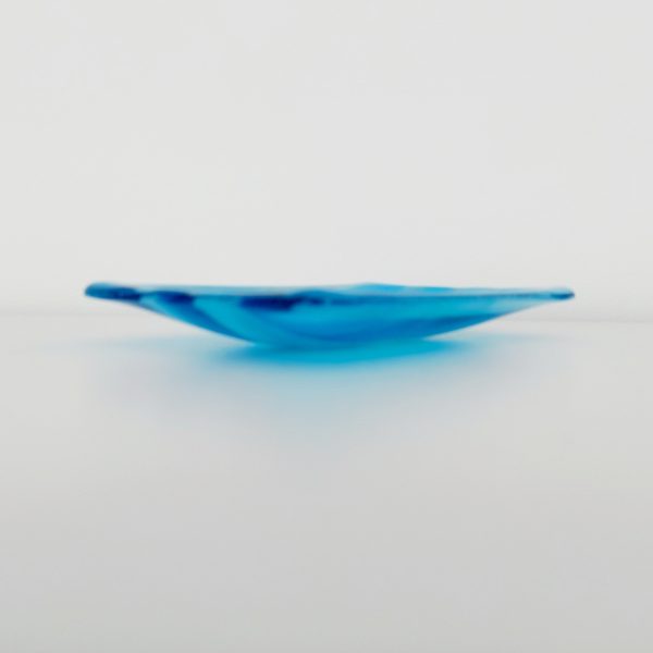 Winter in the Lakes Glass Art Trinket Dish, Handmade Turquoise and White Fused Glass Coffee Table Plate - Image 2