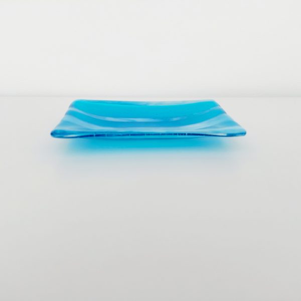 Winter in the Lakes Glass Art Trinket Dish, Handmade Turquoise and White Fused Glass Coffee Table Plate - Image 11