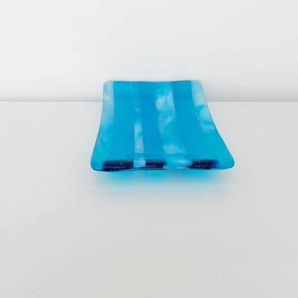 Winter in the Lakes Glass Art Trinket Dish, Handmade Turquoise and White Fused Glass Coffee Table Plate - Image 9