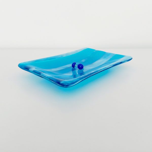 Winter in the Lakes Glass Art Trinket Dish, Handmade Turquoise and White Fused Glass Coffee Table Plate - Image 3