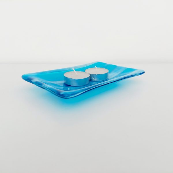 Winter in the Lakes Glass Art Trinket Dish, Handmade Turquoise and White Fused Glass Coffee Table Plate - Image 6