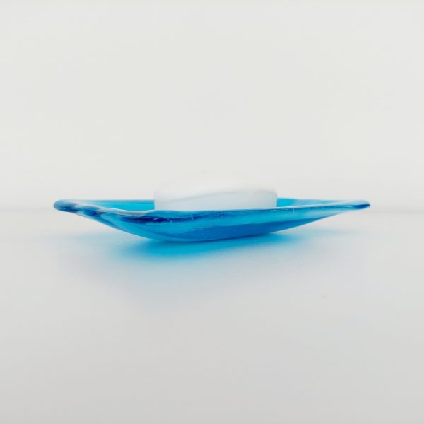 Winter in the Lakes Glass Art Trinket Dish, Handmade Turquoise and White Fused Glass Coffee Table Plate - Image 4