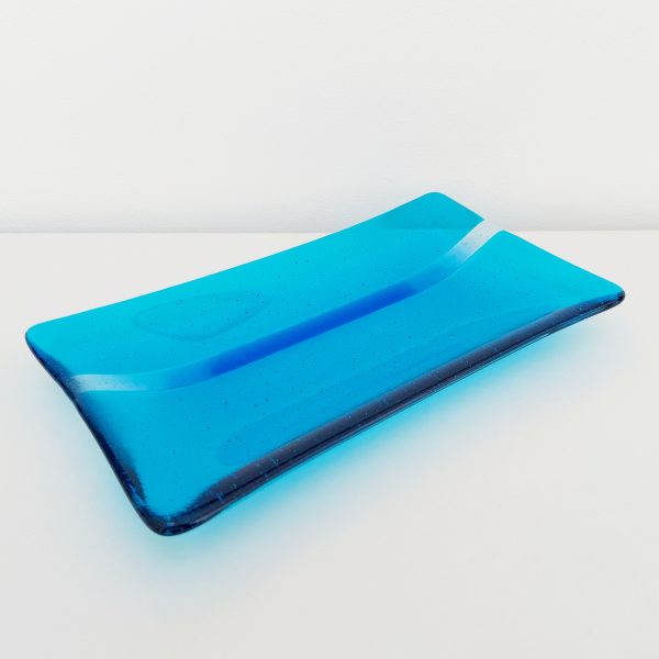 Contemporary Handmade Turquoise Glass Art Plate - Image 4